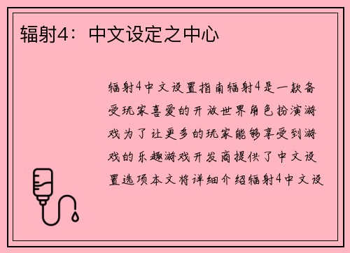 辐射4：中文设定之中心